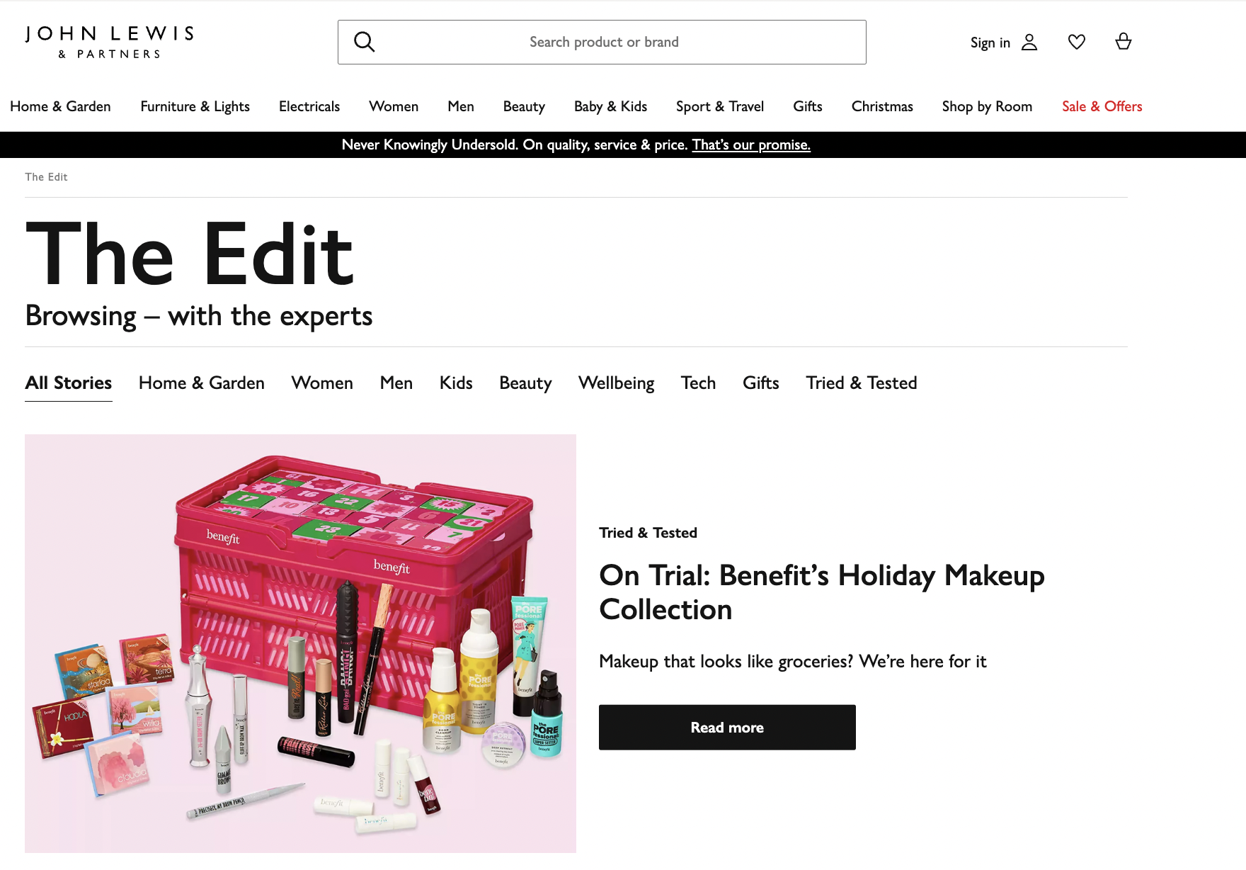 A screenshot of the John Lewis blog, The Edit